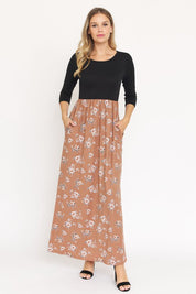 Women's Quarter Sleeve Floral Maxi Dress