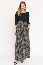 Women's Quarter Sleeve Polyester Maxi Dress