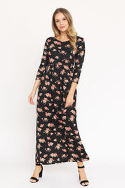 Bouquet Floral Quarter Sleeve Maxi Dress