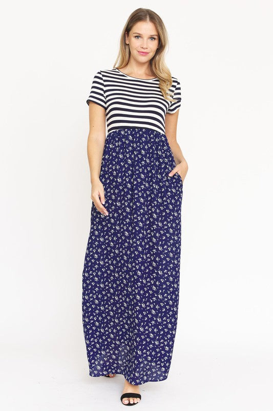 Women's Short Sleeve Floral Maxi Dress