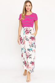 Women's Short Sleeve Floral Maxi Dress