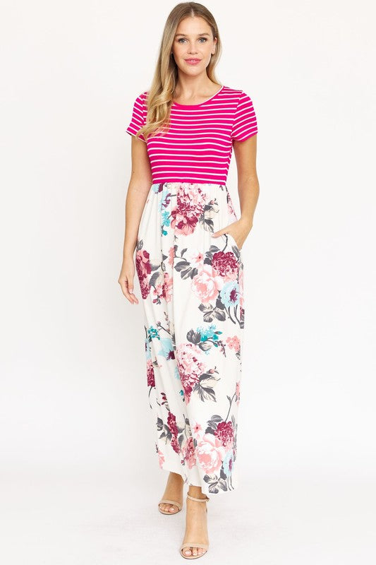 Women's Short Sleeve Floral Maxi Dress