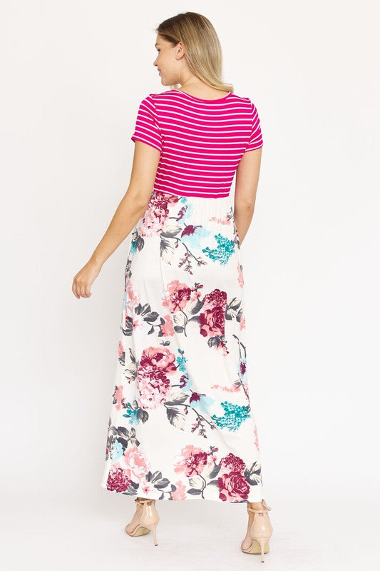 Women's Short Sleeve Floral Maxi Dress