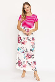 Women's Short Sleeve Floral Maxi Dress