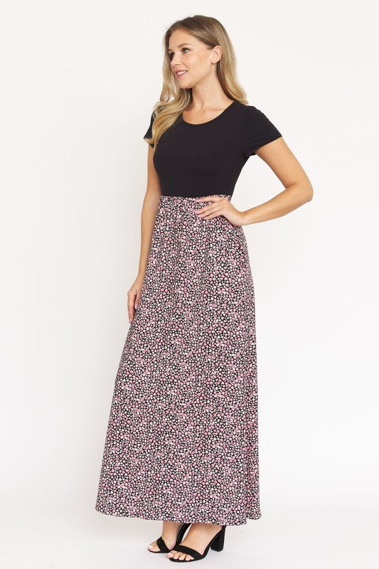 Women's Short Sleeve Floral Maxi Dress