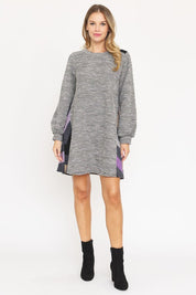 Women's Tweed A-Line Dress with Bishop Sleeves