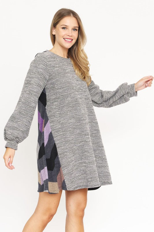 Women's Tweed A-Line Dress with Bishop Sleeves