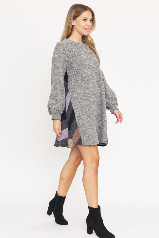 Women's Tweed A-Line Dress with Bishop Sleeves