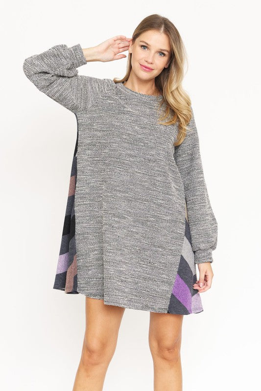 Women's Tweed A-Line Dress with Bishop Sleeves