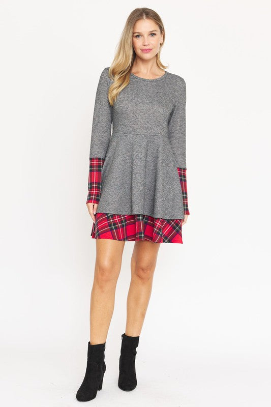 Women's Plaid Layered Fit and Flare Dress