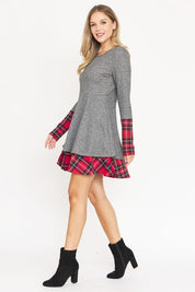 Women's Plaid Layered Fit and Flare Dress