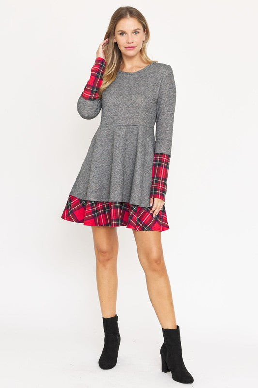 Women's Plaid Layered Fit and Flare Dress