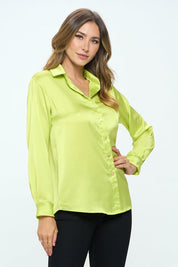 Women's Stretch Satin V Neck Blouse