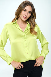 Women's Stretch Satin V Neck Blouse