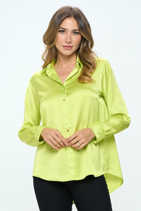 Women's Stretch Satin V Neck Blouse