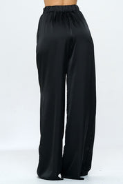 Stretch Satin Pants Elastic Waist and Pockets