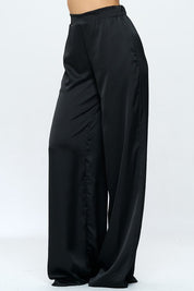 Stretch Satin Pants Elastic Waist and Pockets