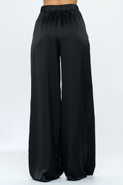 Stretch Satin Pants Elastic Waist and Pockets