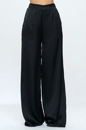 Stretch Satin Pants Elastic Waist and Pockets