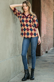 Women's Argyle Print Collared Top