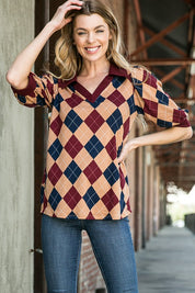 Women's Argyle Print Collared Top