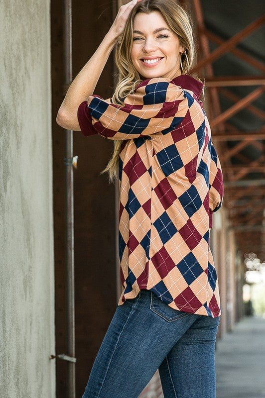 Women's Argyle Print Collared Top