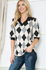 Women's Argyle Print Collared Top