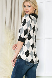 Women's Argyle Print Collared Top