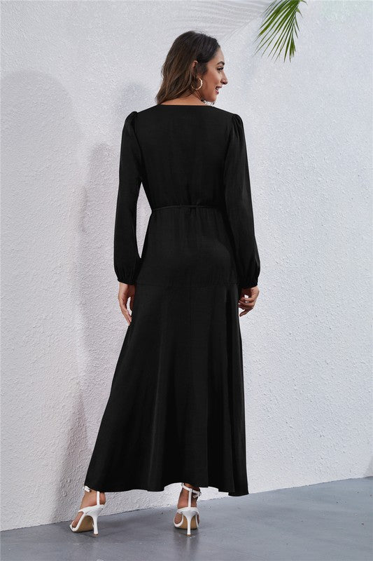 Women's Casual V Neck Long Sleeve Maxi Dress