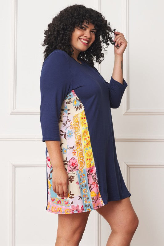 Plus Size Women's Contrast A-Line Tunic Dress