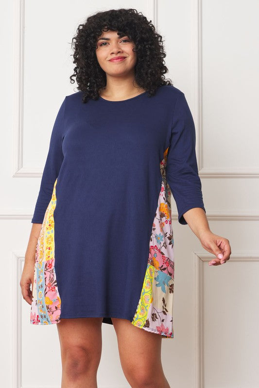 Plus Size Women's Contrast A-Line Tunic Dress