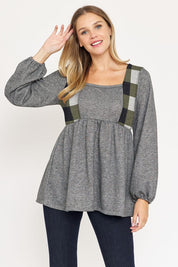 Women's Plaid Side Contrast Baby Doll Tunic