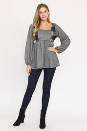 Women's Plaid Side Contrast Baby Doll Tunic