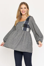 Women's Terry Plaid Contrast Baby Doll Tunic