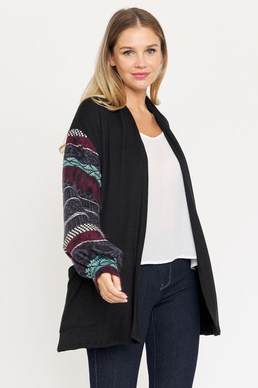 Women's Bishop Sleeve Open Cardigan with Pockets