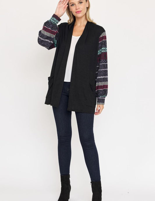 Women's Bishop Sleeve Open Cardigan with Pockets