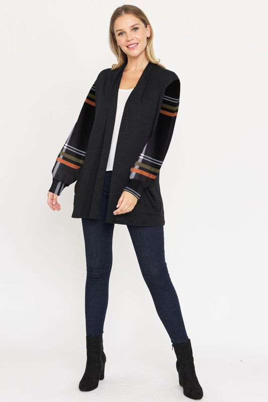 Women's Bishop Sleeve Open Cardigan with Pockets