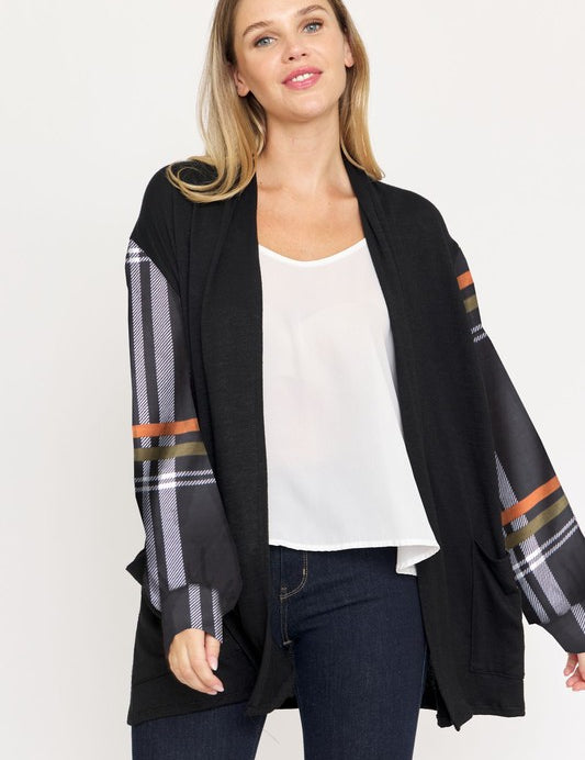 Bishop Sleeve Open Cardigan With Pockets