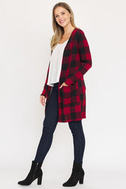 Women's Long Buffalo Plaid Open Cardigan