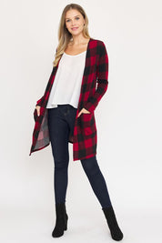 Women's Long Buffalo Plaid Open Cardigan