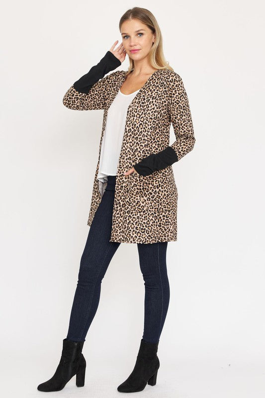 Plus Leopard Print Open Cardigan