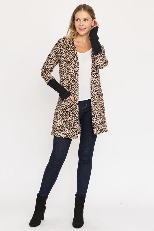 Plus Leopard Print Open Cardigan