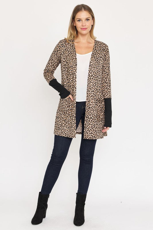 Plus Leopard Print Open Cardigan