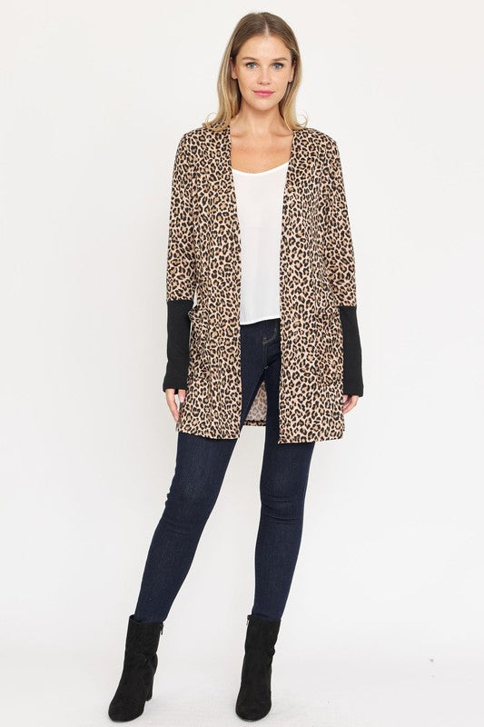 Plus Leopard Print Open Cardigan