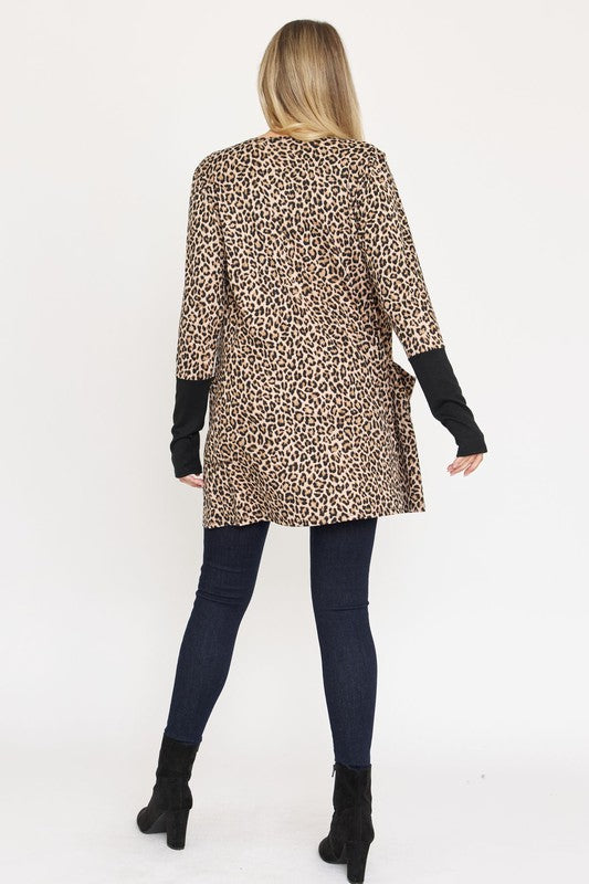 Plus Leopard Print Open Cardigan