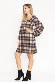 Women's Plus Size Plaid Balloon Sleeve Midi Dress