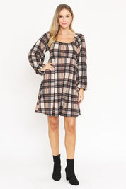 Women's Plus Size Plaid Balloon Sleeve Midi Dress