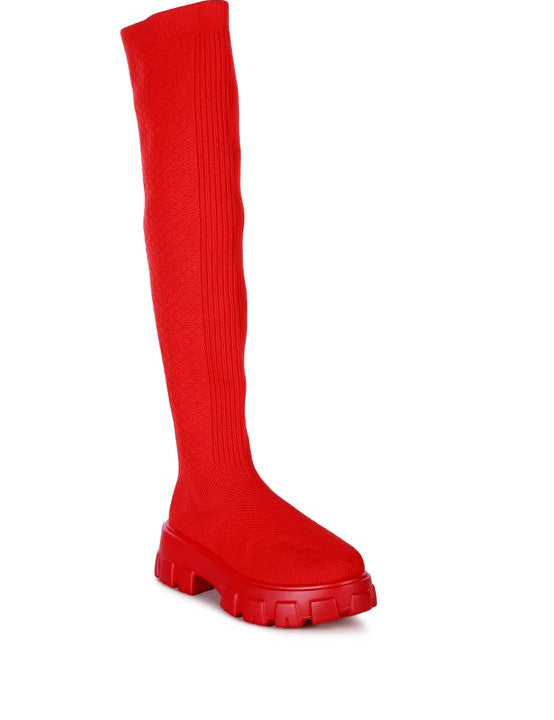 Women's Casual Stretch Knit Knee High Boots