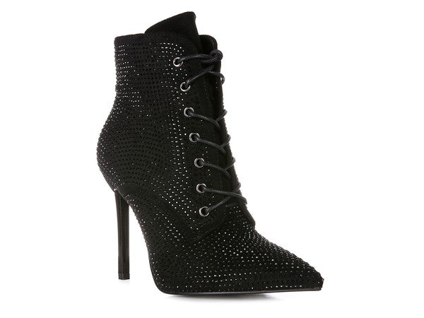 Women's High Heel Faux Suede Ankle Boots with Diamante Detail