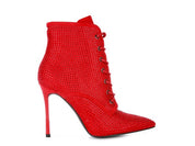 Women's High Heel Faux Suede Ankle Boots with Diamante Detail